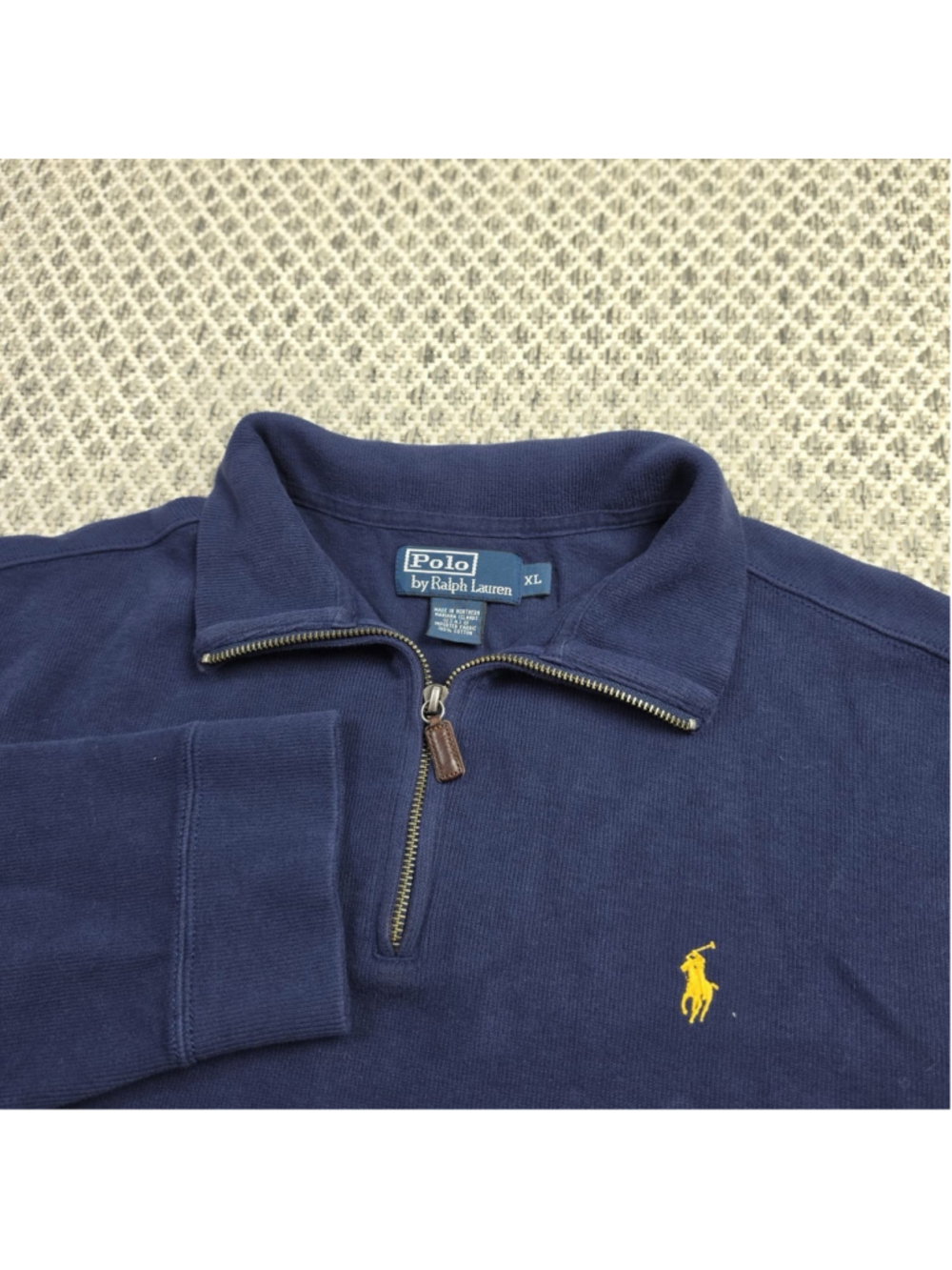 Polo Ralph Lauren Men’s XL Navy 1/4 Zip Pullover Sweatshirt Yellow Pony Cotton